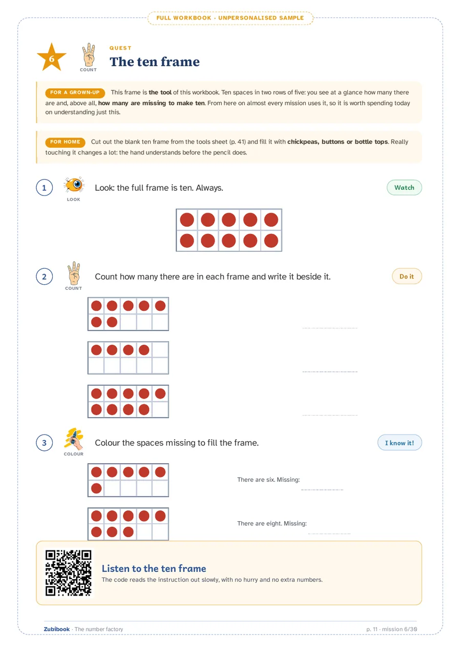 Dyscalculia · 6 to 8 years: The ten frame