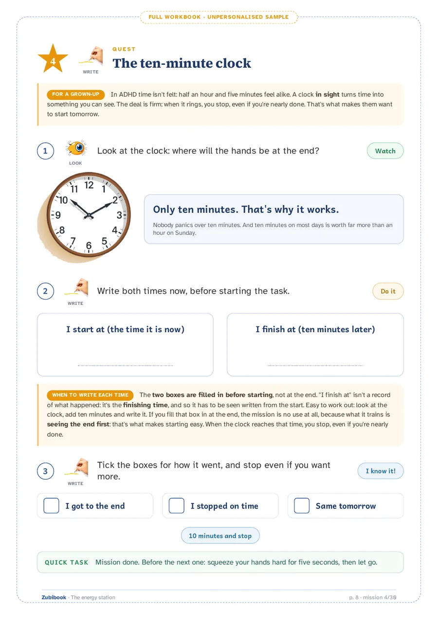 ADHD · 9 to 11 years: The ten-minute clock