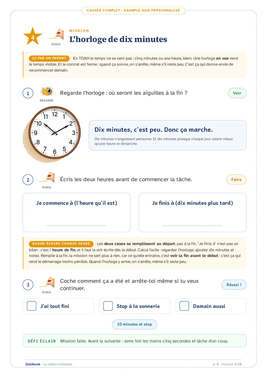 TDAH · 9 à 11 ans: L'horloge de dix minutes